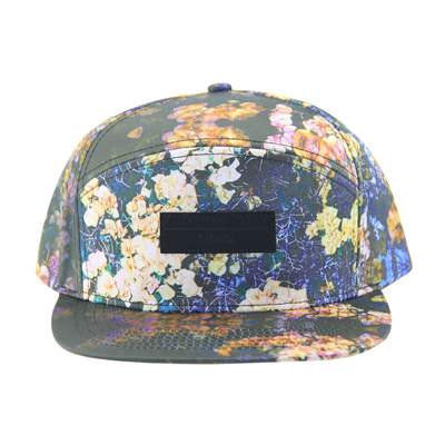 100% poliestere 7 pannello Snapback Cappello da Campeggio personalizzato Con Logo di Patch di Cuoio Sul Fronte